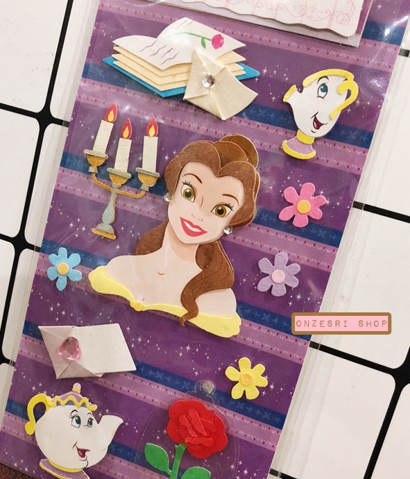 สติกเกอร์ Beauty and The Beast Decoration Sticker ใช้ตกแต่งของได้ เป็นแบบงานกระดาษแข็งซ้อนน่ารัก ๆ ขนาด 7 x 20.5 ซม.