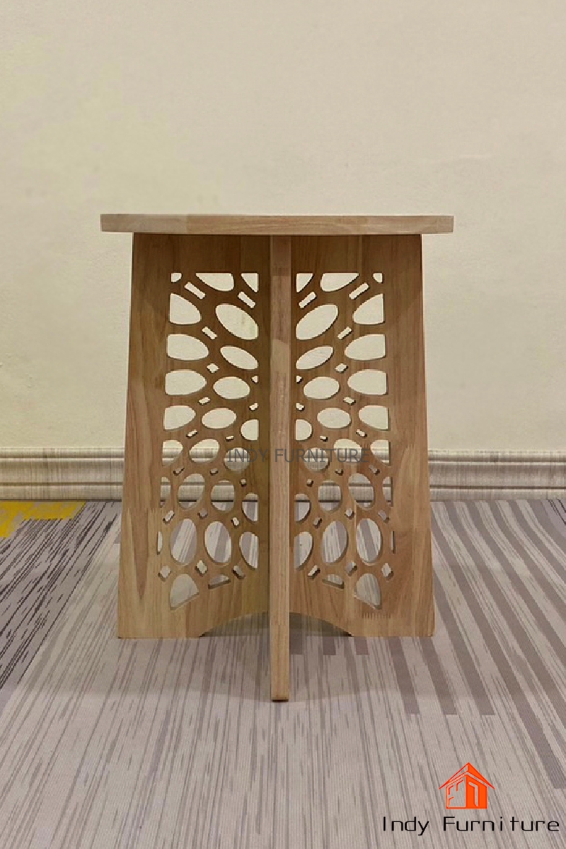 โต๊ะข้างกลม สตูลกลม ไม้ยางพารา รุ่น Lucky สีธรรมชาติ