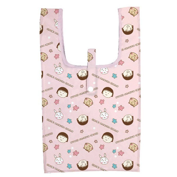 กระเป๋า Eco Bag ลาย Chibi Maruko สีชมพู พับได้ พกพาสะดวก ขนาด 37 x 22 x 16.5 ซม. ใส่ของได้หนักประมาณ 4.5 ลิตร