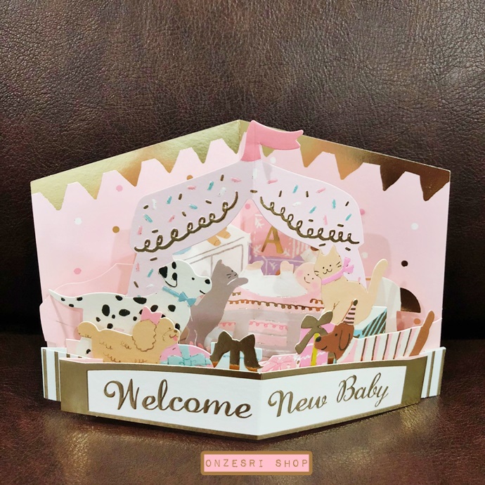 New Baby Pop Up Birthday Card From Japan การ์ดอวยพรต้อนรับเด็กแรกเกิด ลาย Baby Room สีชมพู เขียนด้านหลังได้ มาพร้อมซอง ขนาด 17.3 x 12 ซม.