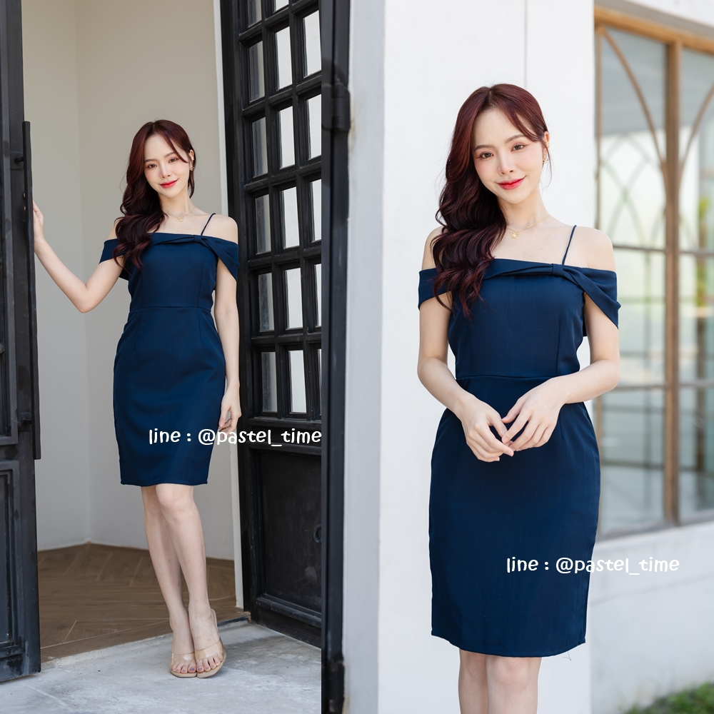 Melany Off-Shoulder Dress - สีกรม**มีแต่XL**