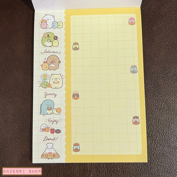 สมุดฉีก Sumikko Gurashi x Mister Donut แบบลายสีขาว ขนาด 14.8 x 10.5 ซม. มี 4 ลาย รวม 100 แผ่น