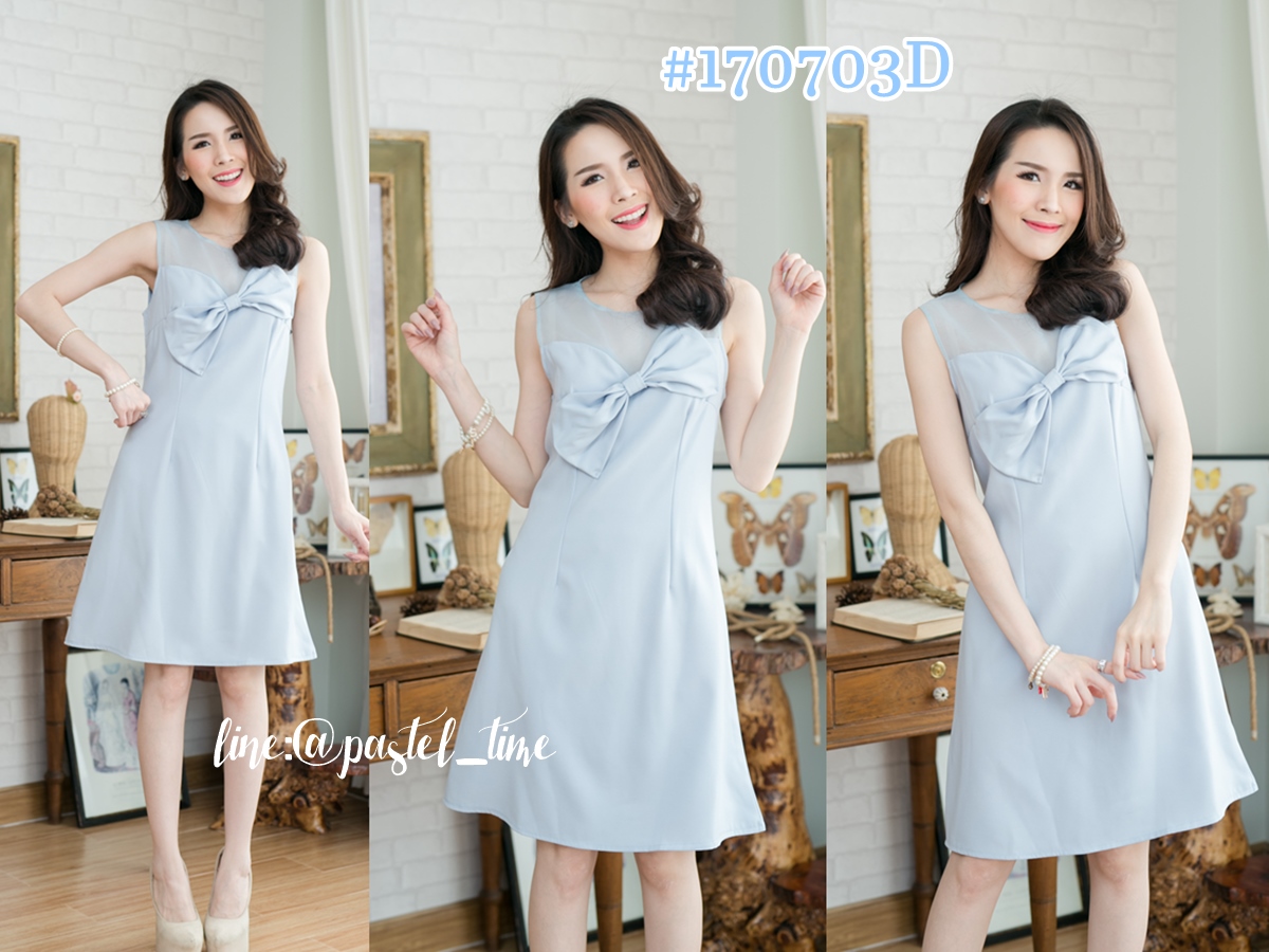 Bowy Pastel Dress – สีฟ้าอมเทา