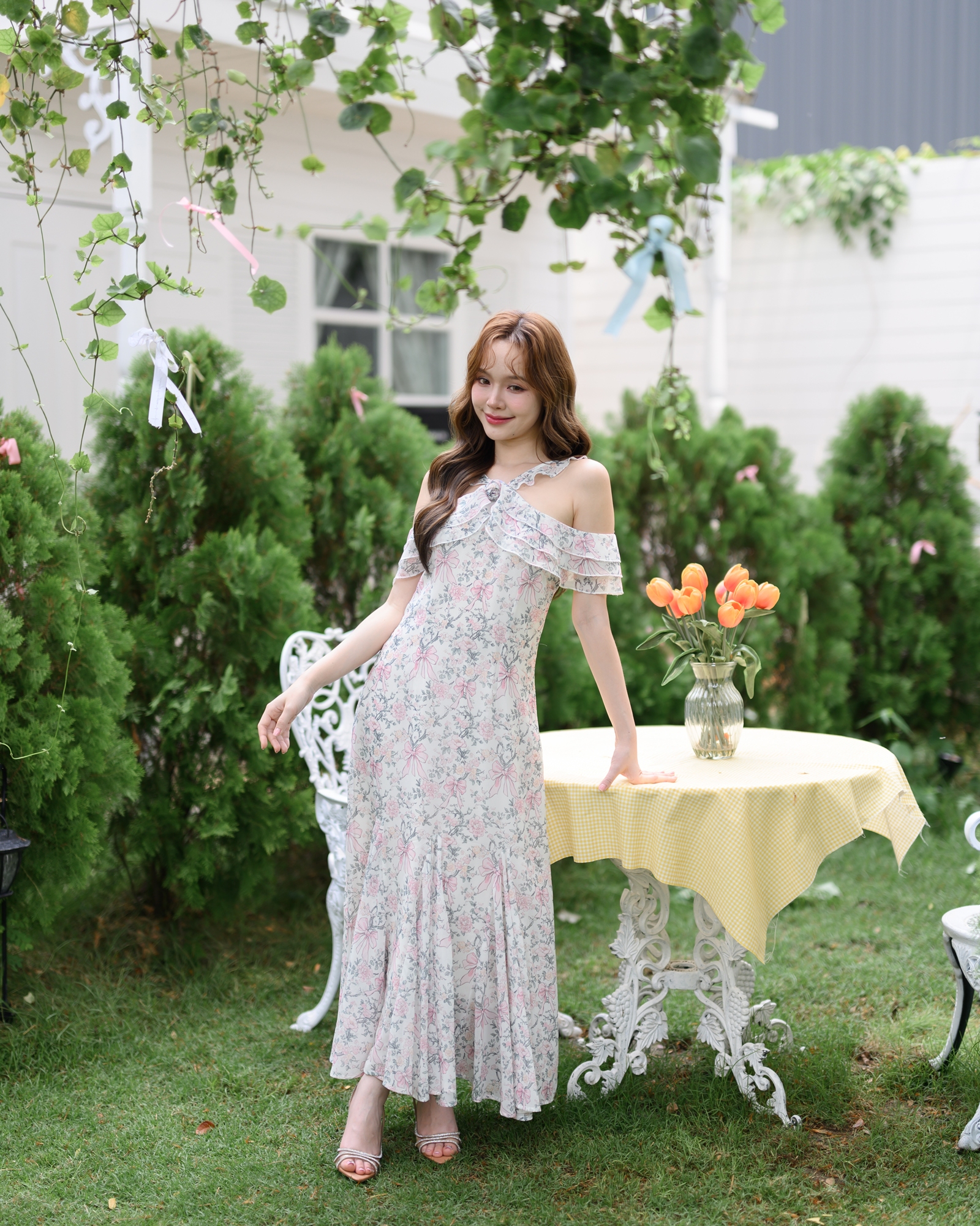 Coquette Bow Off-Shoulder Maxi Dress