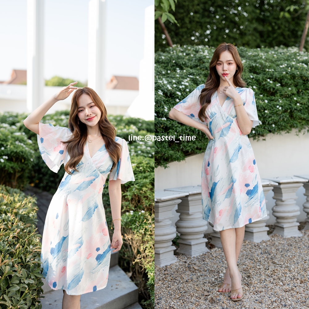 Sassy Painting Midi Dress : Sweet Pastel ลายสีพาสเทล