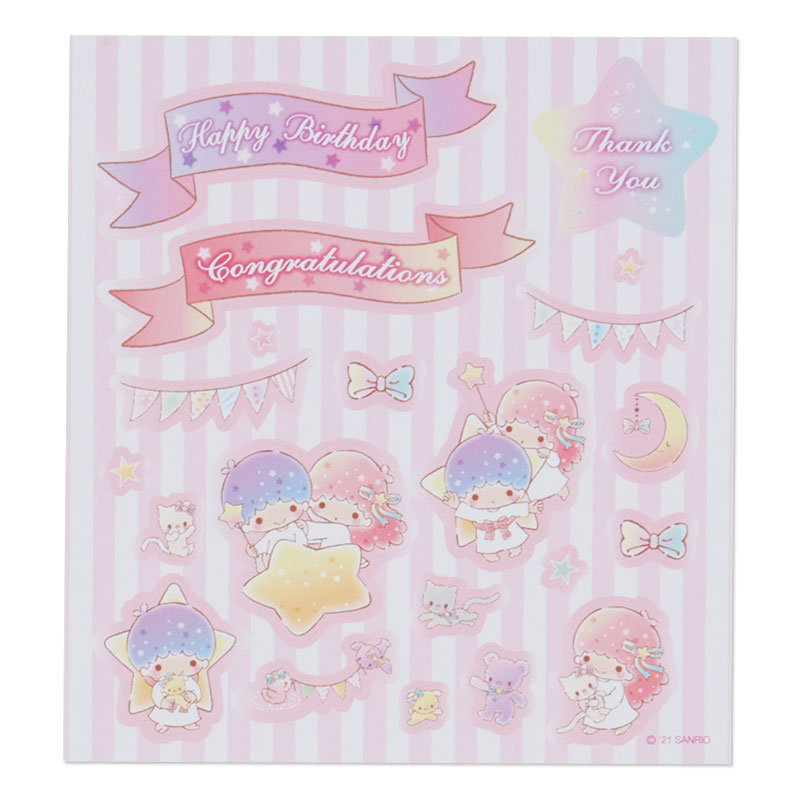 การ์ดเปล่า Sanrio & Seal Card แบบ Little Twin Stars สามารถเขียนด้านในได้ มีสติกเกอร์น่ารักให้แปะได้ 1 แผ่น มาพร้อมซองลายน่ารักเข้ากัน ขนาดประมาณ 16.2 x 11 ซม.