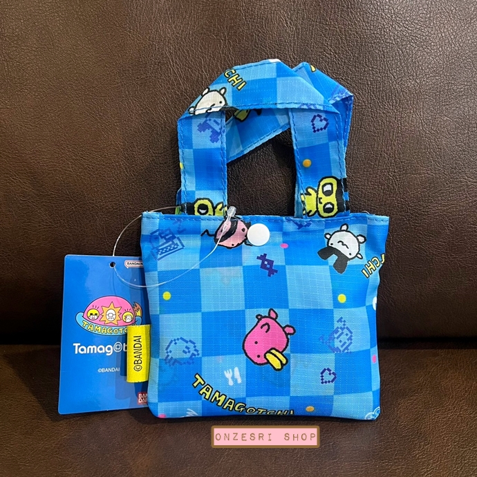 กระเป๋า Eco Bag ลาย Tamagotchi Shopping Bag สีฟ้า จากญี่ปุ่น พับได้ พกพาสะดวก ขนาด 34 x 42.5 ซม. / พับแล้วเหลือ 14.5 x 11 ซม.