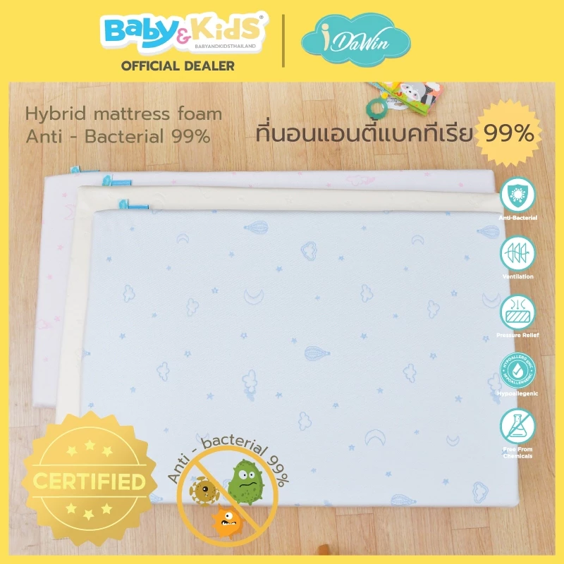 Idawin ที่นอนฟองน้ำแอนตี้แบคทีเรีย 99% ความหนา 5 cm. ผ้าใยไผ่ 100x100x5 CM.Cream
