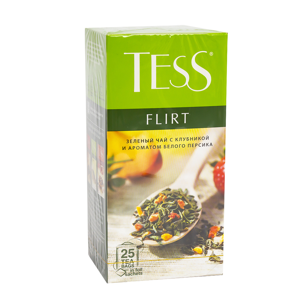 TESS Flirt Green tea with strawberries and white peach flavor