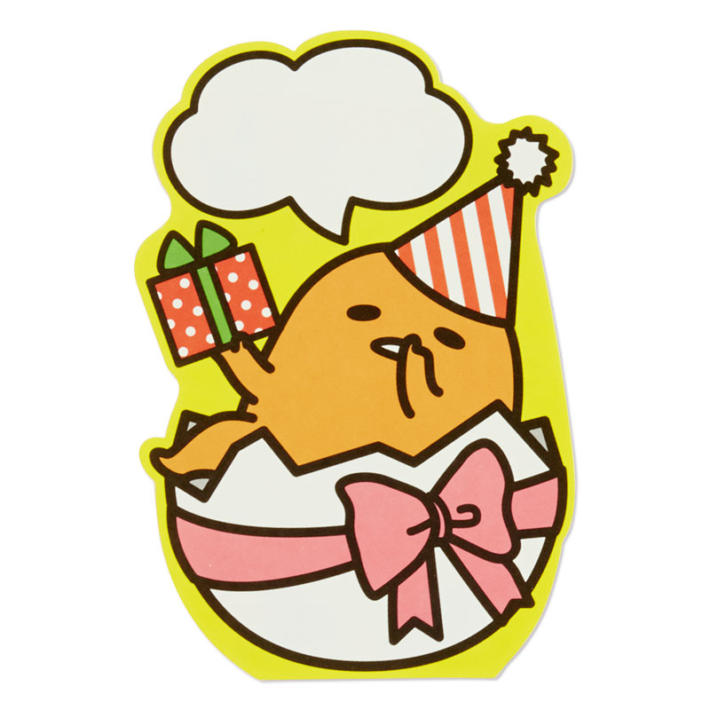 การ์ดเปล่า Sanrio & Sponge Seal Card แบบ Gudetama นั่งในไข่ สามารถเขียนด้านในได้ มีสติกเกอร์คำอวยพรให้แปะได้ 4 แบบ ขนาดประมาณ 12 x 0.5 x 16 ซม.