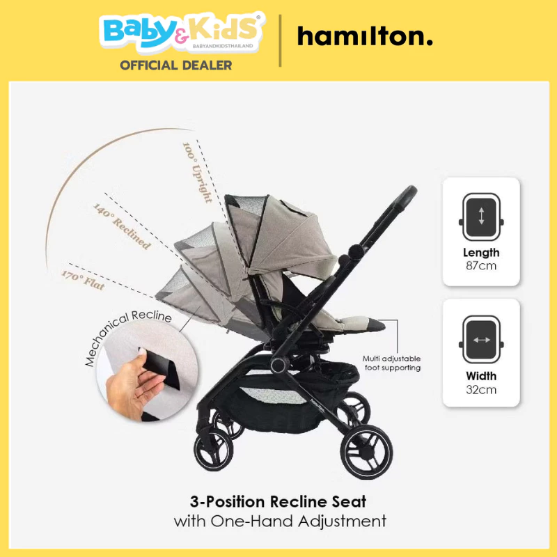 Hamilton รถเข็นเด็ก รุ่น T1 แรกเกิด-4 ขวบ ระบบพับอัตโนมัติ Magicfold – พับและกางได้ด้วยมือเดียว Black