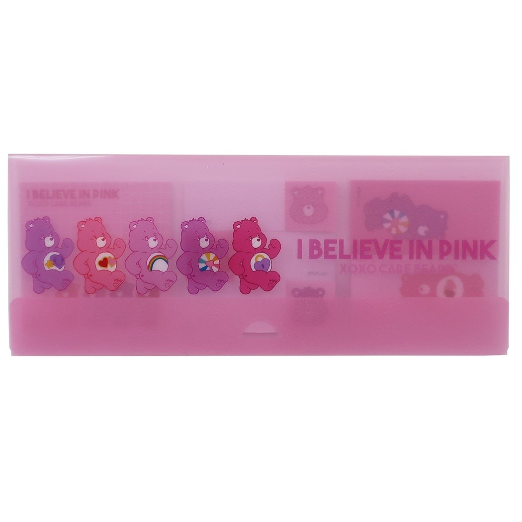 กระดาษโน้ตมีกาว Care Bears Sticky Note พร้อมเคสพลาสติกใส่ แบบสีชมพู I believe in Pink ขนาด 15 x 6 ซม. มี 6 ลาย ลายละ 15 แผ่น รวม 90 แผ่น