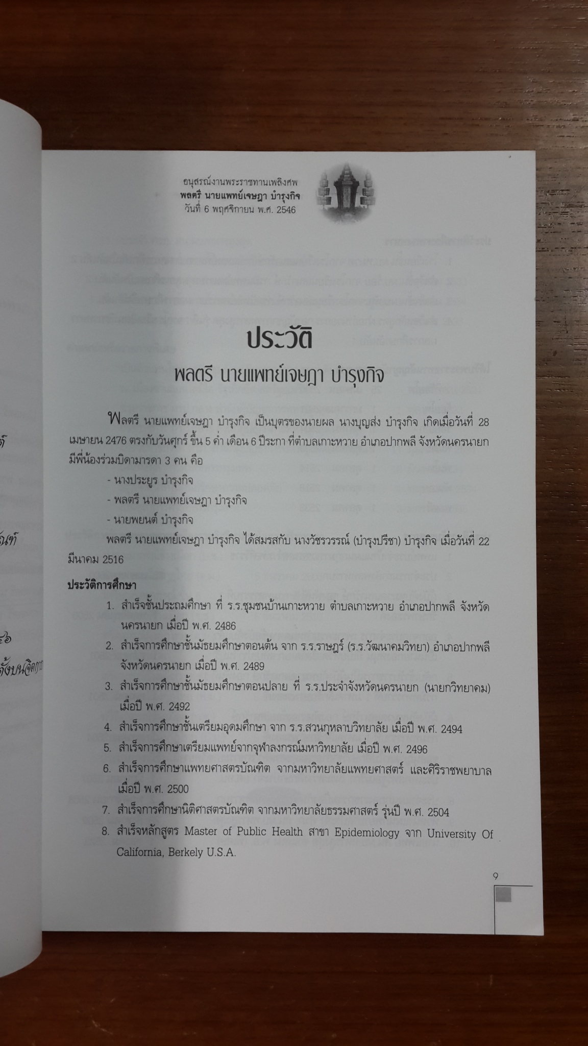 อนุสรณ์ในงานพระราชทานเพลิงศพ พลตรี นายแพทย์ เจษฎา บำรุงกิจ (มีสูตรอาหาร)
