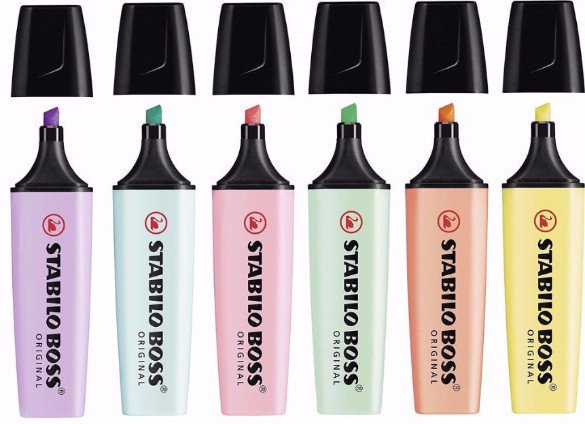 ปากกาไฮไลท์เน้นข้อความสุดฮิตสีพาสเทลหวาน ๆ Stabilo Boss Pastel มี 6 สีให้เลือก