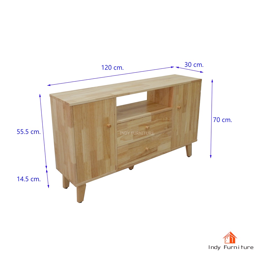 ตู้อเนกประสงค์ ไม้ยางพารา รุ่น CHACO-B120 สีธรรมชาติ/บานขาว 120x30x70cm.