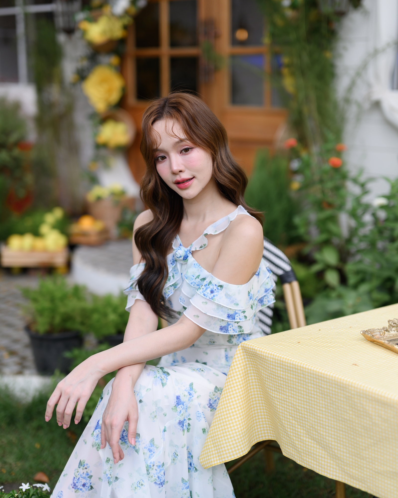 Hydrangea Off-Shoulder Maxi Dress