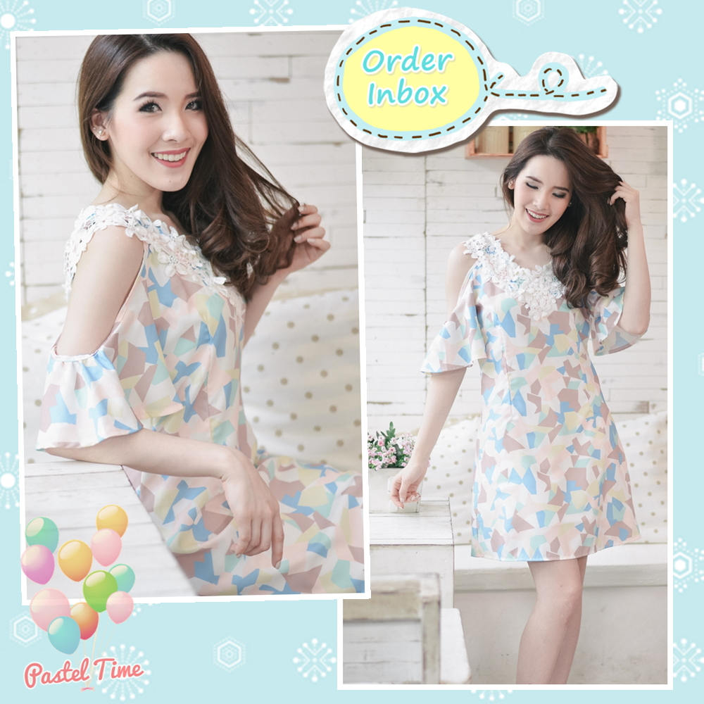Pastel Graphic Cut-out Shoulder Dress