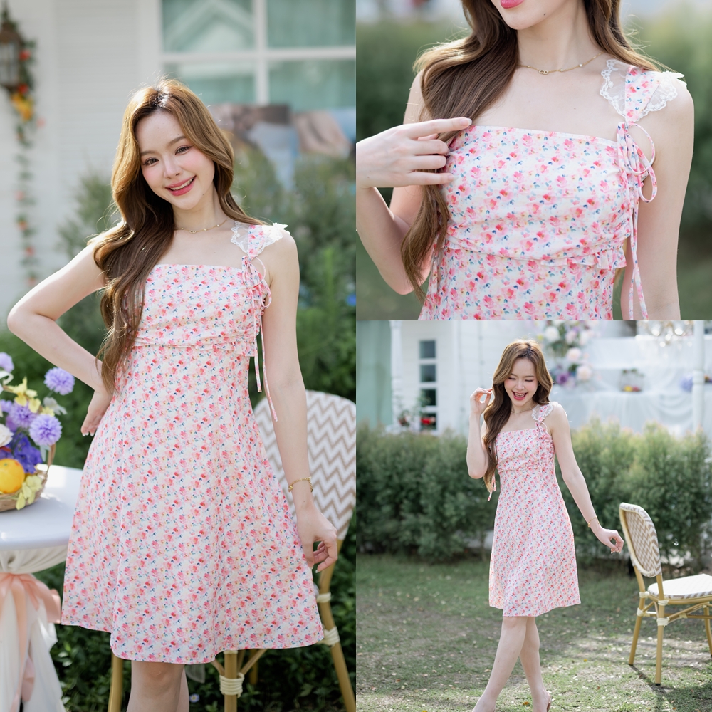 Girlish Floret Dress : ลายดอกโทนชมพู [Made by Pastel Time]