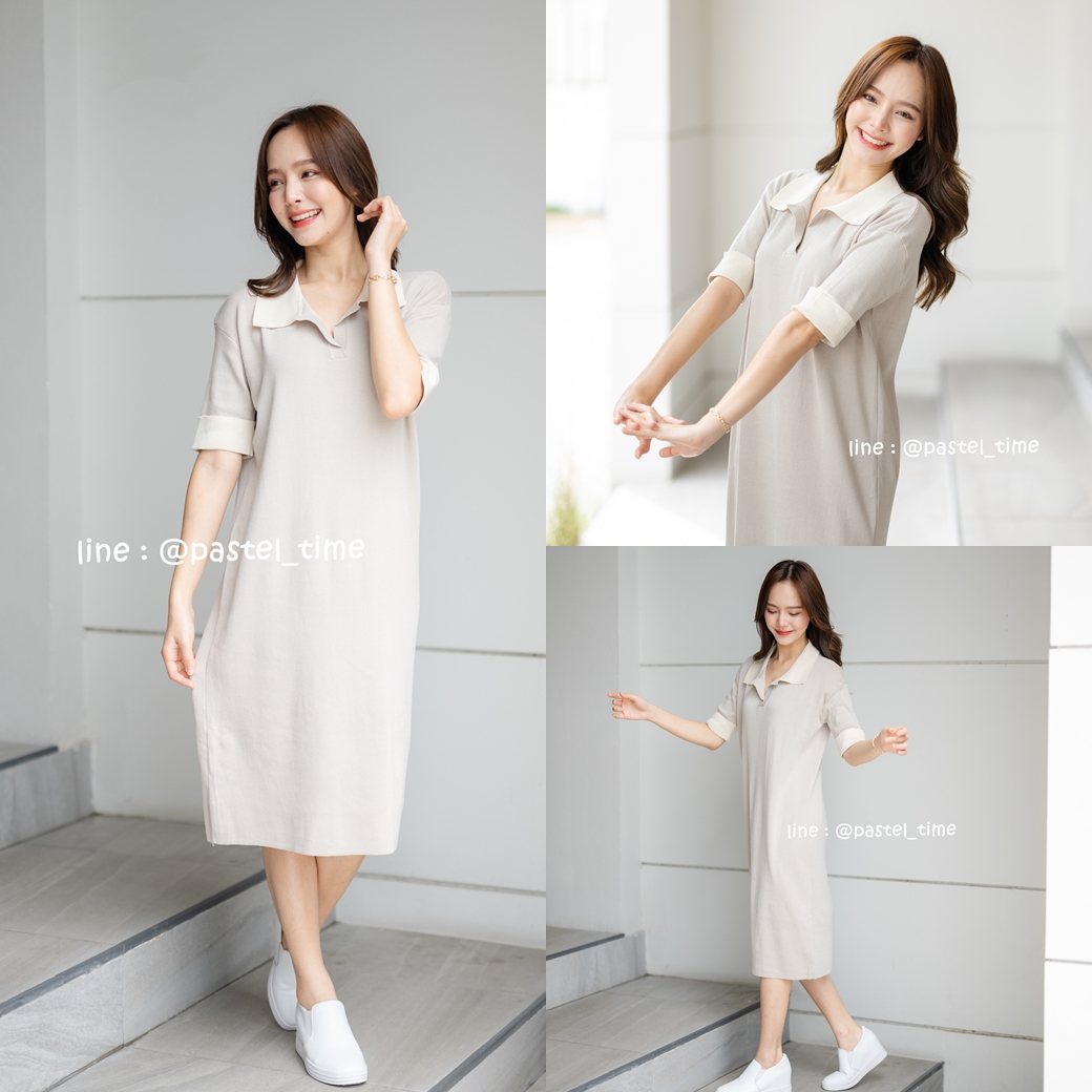 Mimi Oversized Knit Dress -สีเบจ