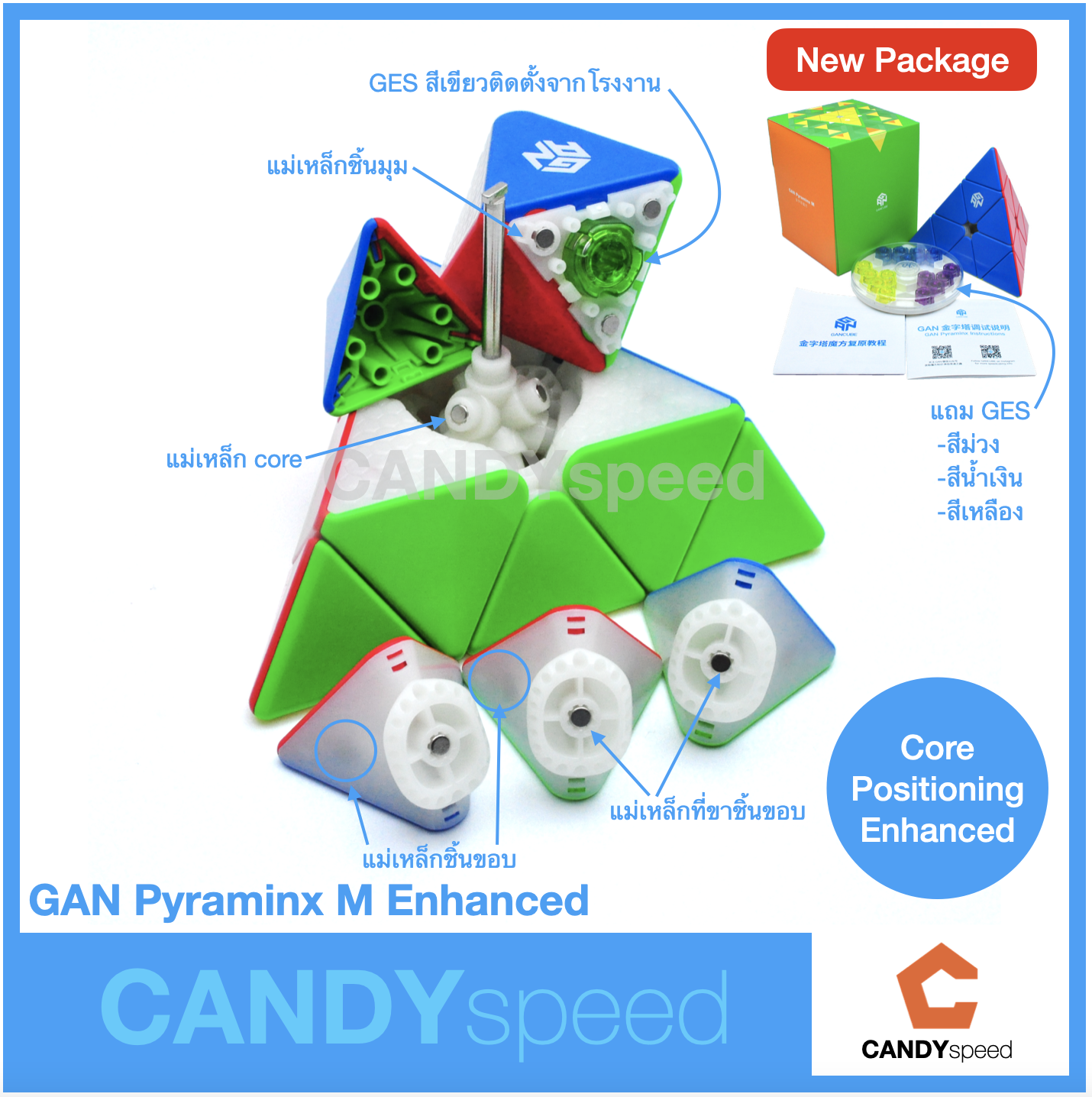 รูบิค GAN Pyraminx M | Enhanced UV | Enhanced | Explorer | Standard | มีแม่เหล็ก | By CANDYspeed