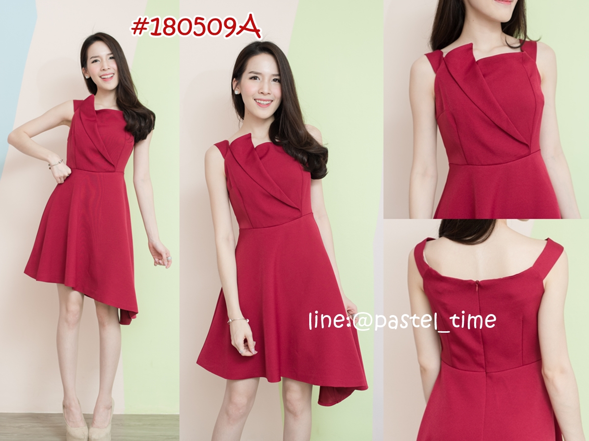 Nadia Asymetric Dress – สีแดง