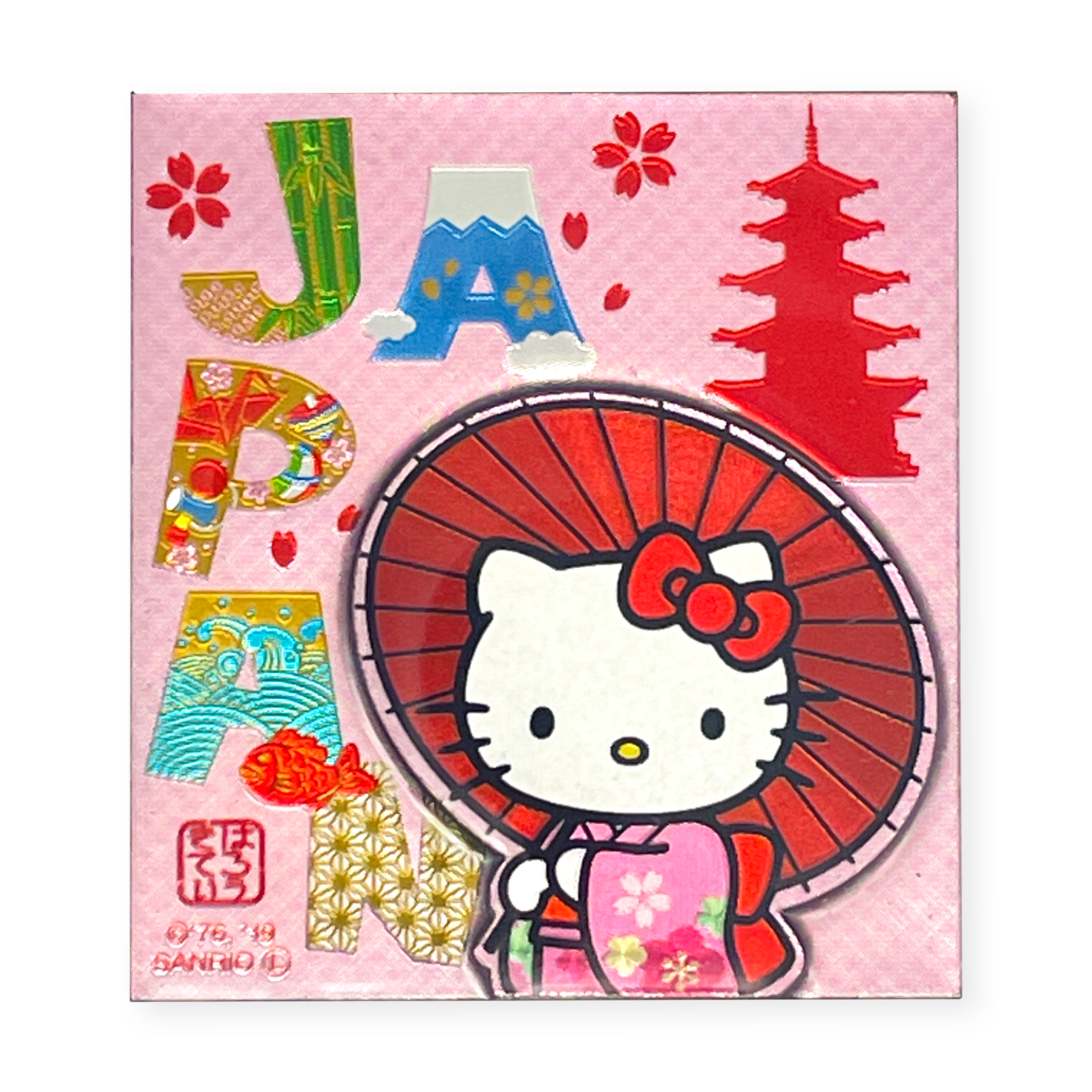 Hello Kitty Wood Magnet (Japan Limited) แบบถือร่ม แม่เหล็กลายสวยวิ้ง ๆ ทำจากไม้ ด้านหลังเป็นแม่เหล็กทั้งผืนใหญ่ ด้านหน้าเป็นโลหะทำเป็นลายสวย ขนาด 7.3 x 8 x 0.7 ซม.