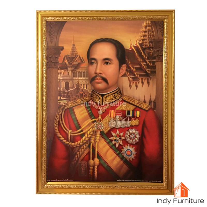 กรอบรูป พระบรมฉายาสาทิสลักษณ์ รัชกาลที่ 5 (ฉลองพระองค์สีแดง ฉากหลังพระที่นั่งจักรีมหาปราสาท) ขนาด 46x59 ซม.(9544)