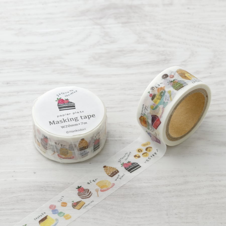 Masking Tape Papier platz เทปตกแต่งจากญี่ปุ่น จาก Hankodori ลายขนมแบบตะวันตก Western Confectionery ขนาด 2 ซม. x 7 ม.