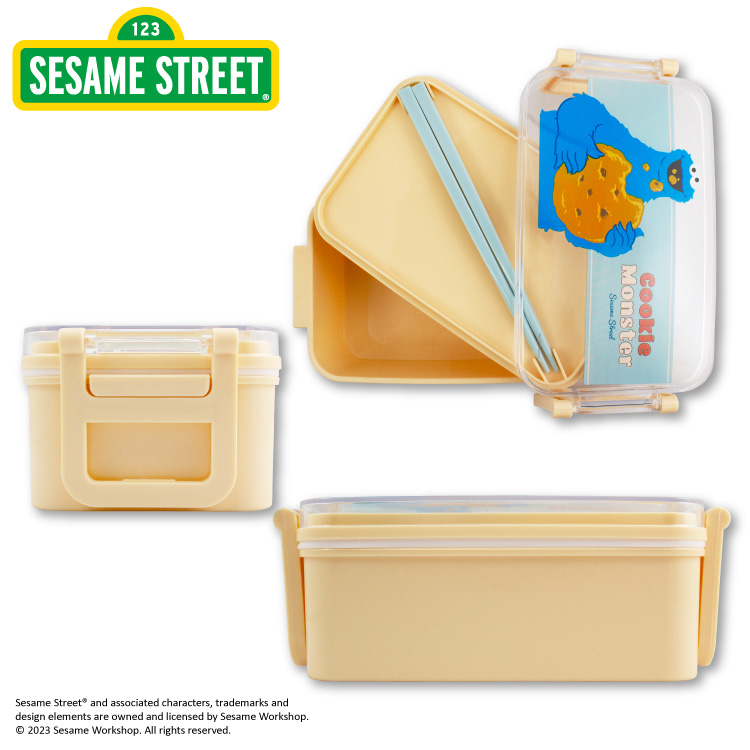 กล่องข้าวพร้อมตะเกียบ ลาย Sesame Street (Cookie Monster) ขนาด 10.2 x 18 x 7 ซม.