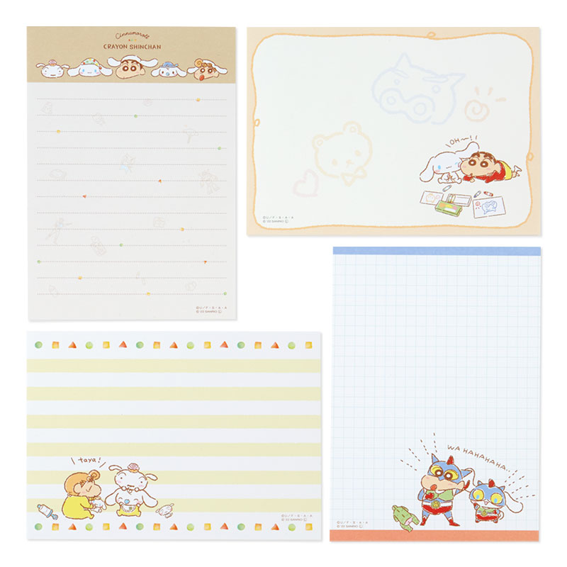 สมุดฉีก Cinnamoroll x Crayon Shinchan แบบสีขาว ขนาด A6 (10.3 x 14.5 x 1.1 ซม.) มี 4 ลาย รวม 100 แผ่น