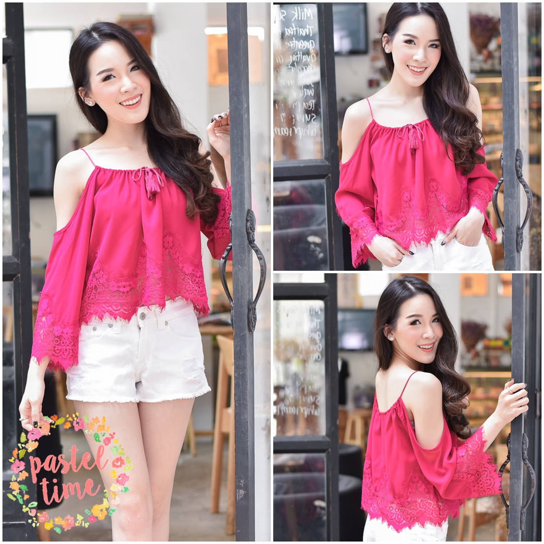 Chilling Off-Shoulder Blouse – Shocking Pink สีช้อกกิ้งพิ้งค์