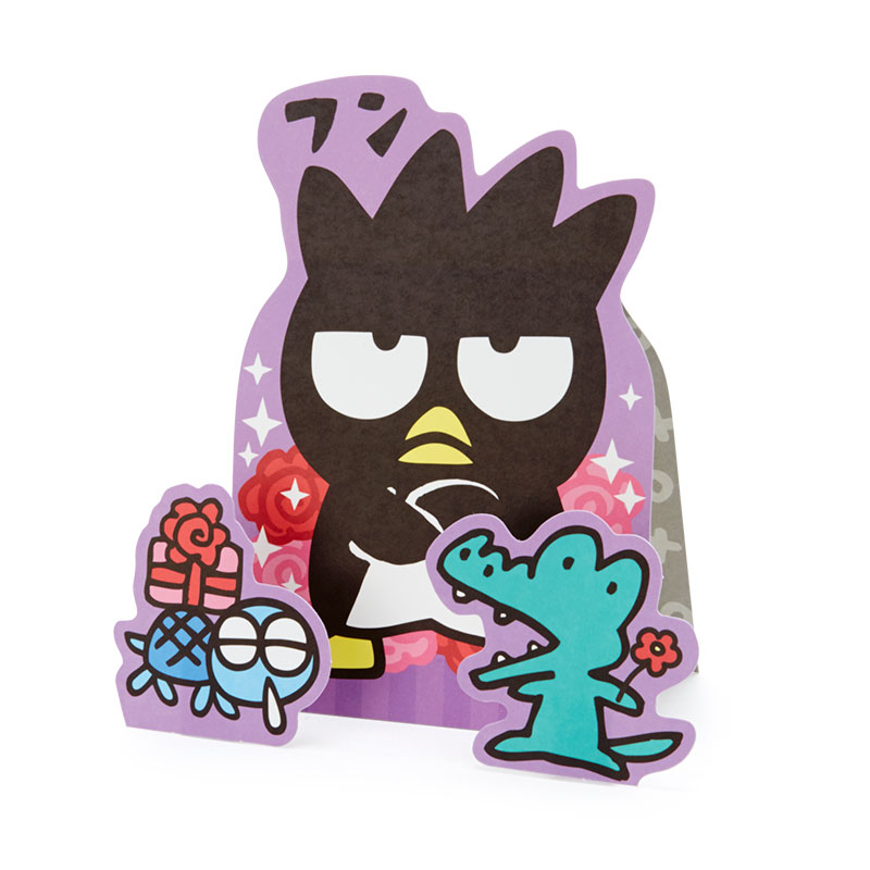 การ์ดเปล่า Sanrio & Seal Card แบบ Badtz Maru สามารถเขียนด้านในได้ มีสติกเกอร์น่ารักให้แปะได้ 1 แผ่น มาพร้อมซองลายน่ารักเข้ากัน ขนาดประมาณ 16.2 x 11 ซม.