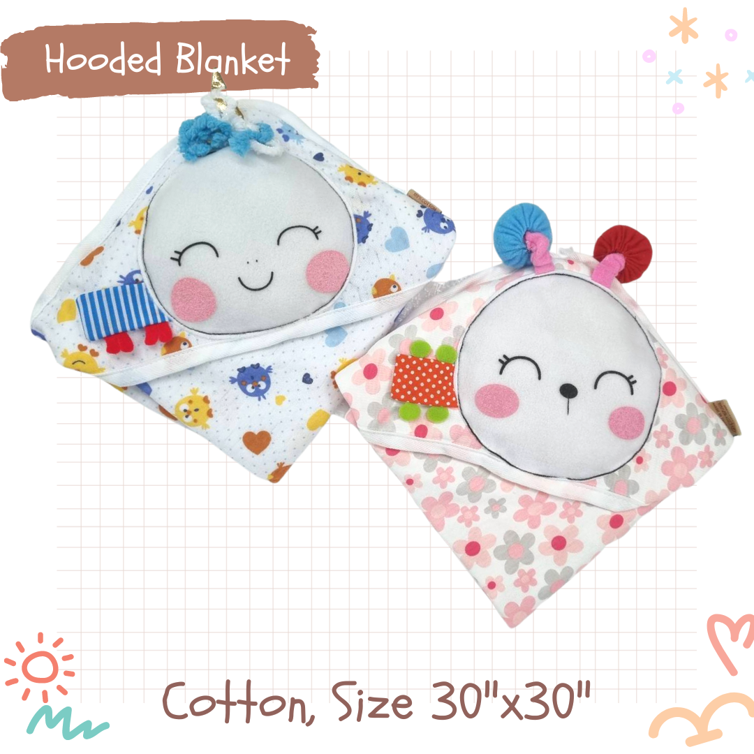 ผ้าห่อตัวเด็ก ผ้ายืด, hooded Blanket Cotton ติดการ์ตูน