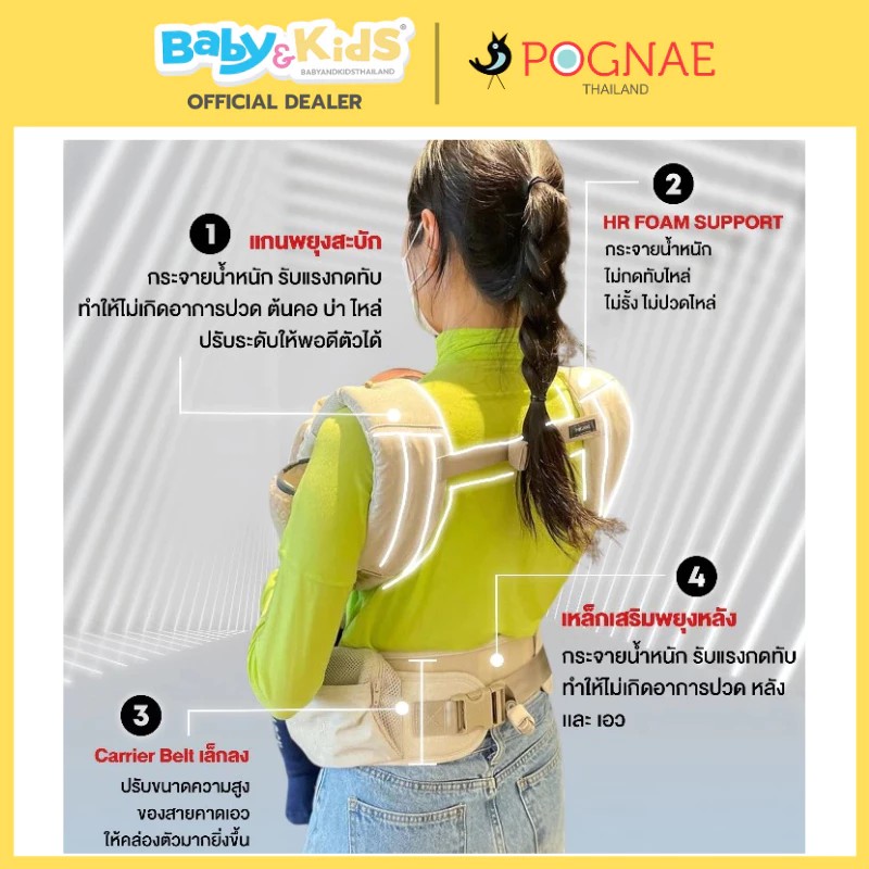 Pognae MAX B เป้อุ้มเด็ก เป้อุ้มทารก เป้อุ้ม ใช้ได้ ตั้งแต่ 3 เดือน ขึ้นไป ศูนย์ไทย สี Denim Grey
