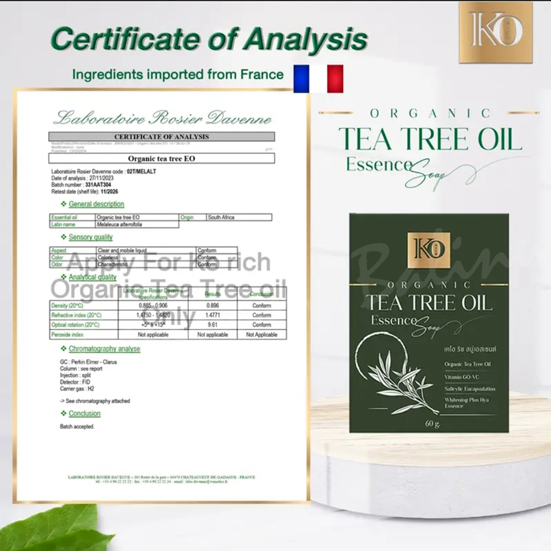 สบู่เขียวออร์แกนิค Organic Tea Tree Oil Essence Soap KO Rich (ของแท้ 100%) สบู่ล้างหน้าสะอาดล้ำลึก ชุ่มชื้น ลดการเกิดสิว ลดความหมองคล้ำ ผิวขาวกระจ่างใส คุมมัน แต่งหน้าติด ใช้แล้วหน้าเงาผิวกระจกสุขภาพดี
