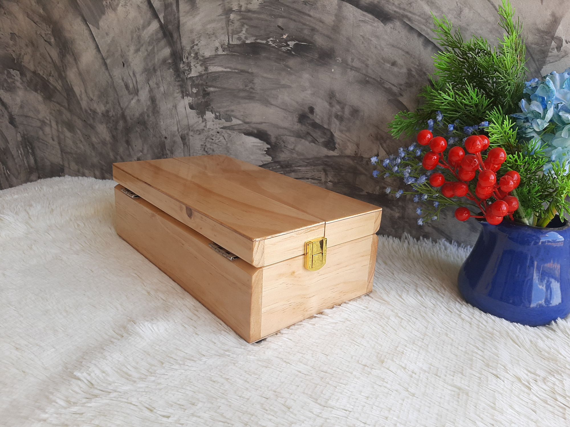 กล่องไม้ฝาล็อค บานพับเปิด 2 ด้าน