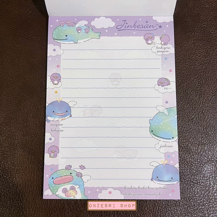 สมุดฉีก Jinbesan & Hoshizora Penguin แบบขอบสีชมพู ขนาด 14.8 x 10.5 ซม. มี 4 ลาย รวม 100 แผ่น