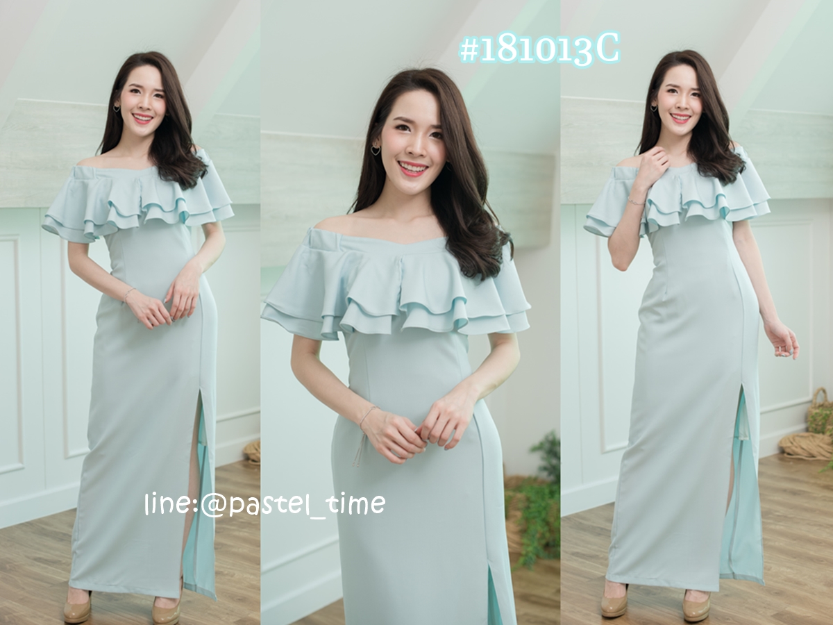 Clea Open Shoulder Maxi Dress –สีเขียวมิ้นท์