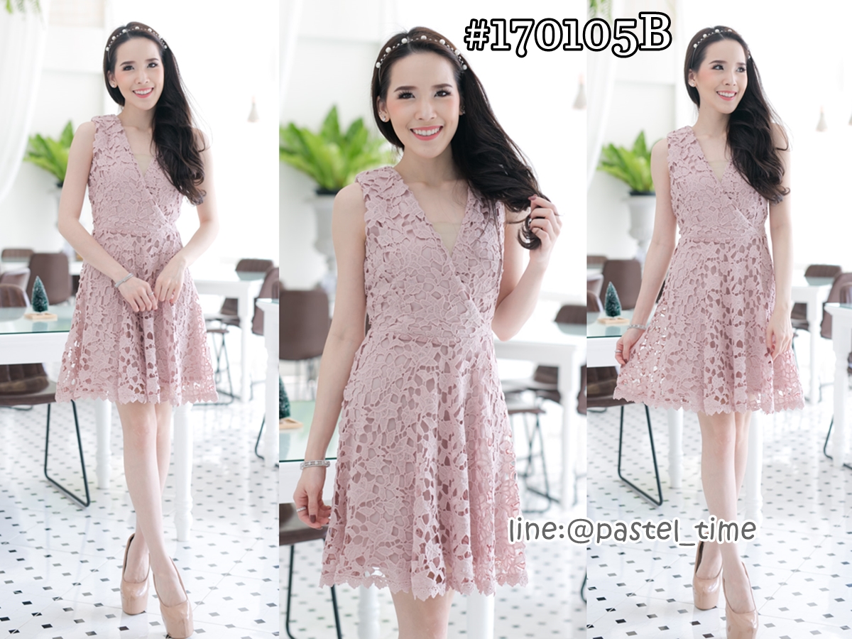 Sweet Susie Lacy Dress – Nude pink สีชมพูนู้ด