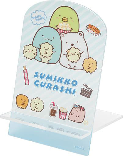 ที่ตั้ง Sumikko Gurashi Movie Theatre Acrylic Stand แบบสีฟ้าลายทาง ใช้ตั้งมือถือ รูป การ์ด ฯลฯ ได้ ขนาด 13 x 8 ซม. ทำจากอะคริลิค