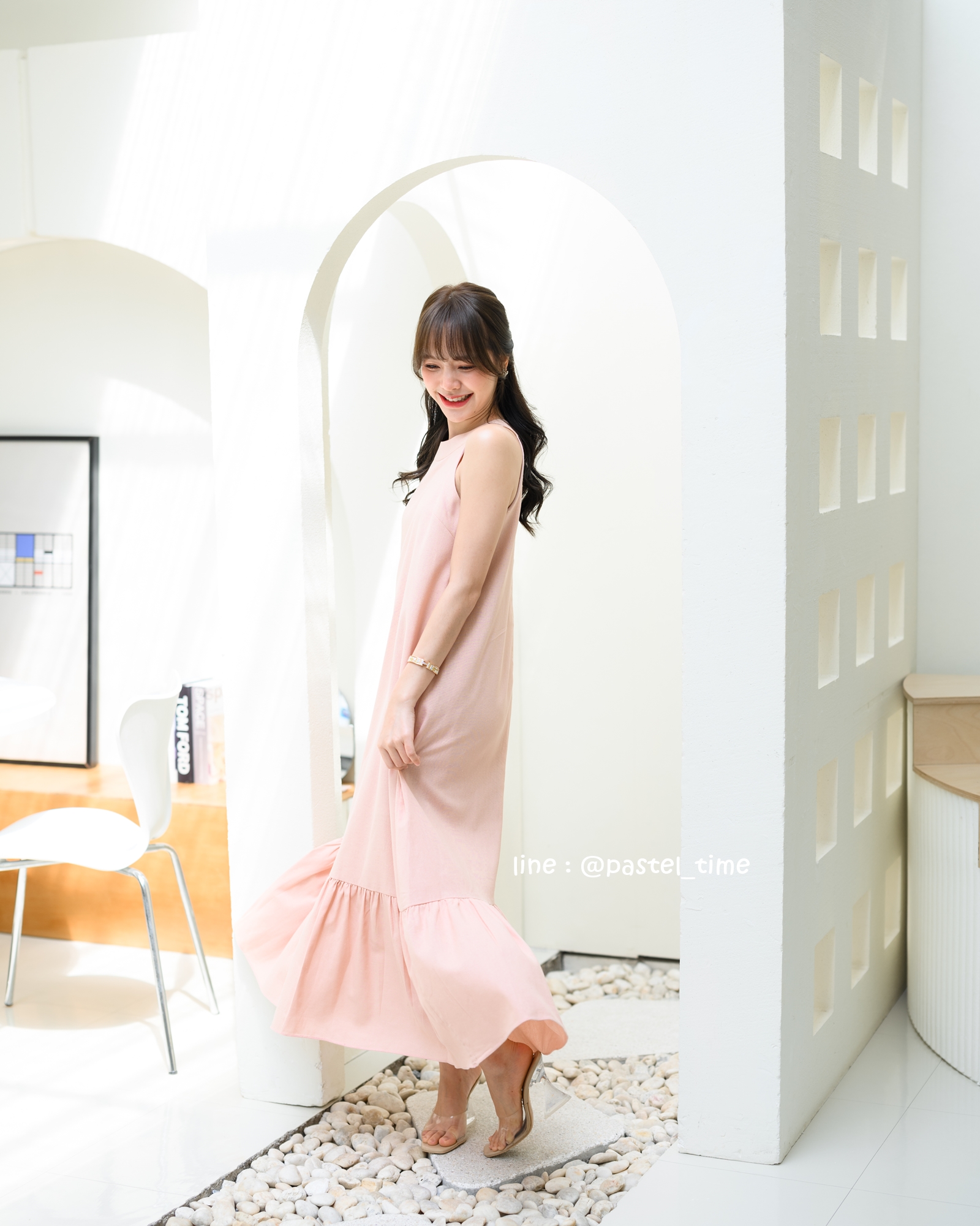 Clio Vest Linen Maxi dress - สีชมพู