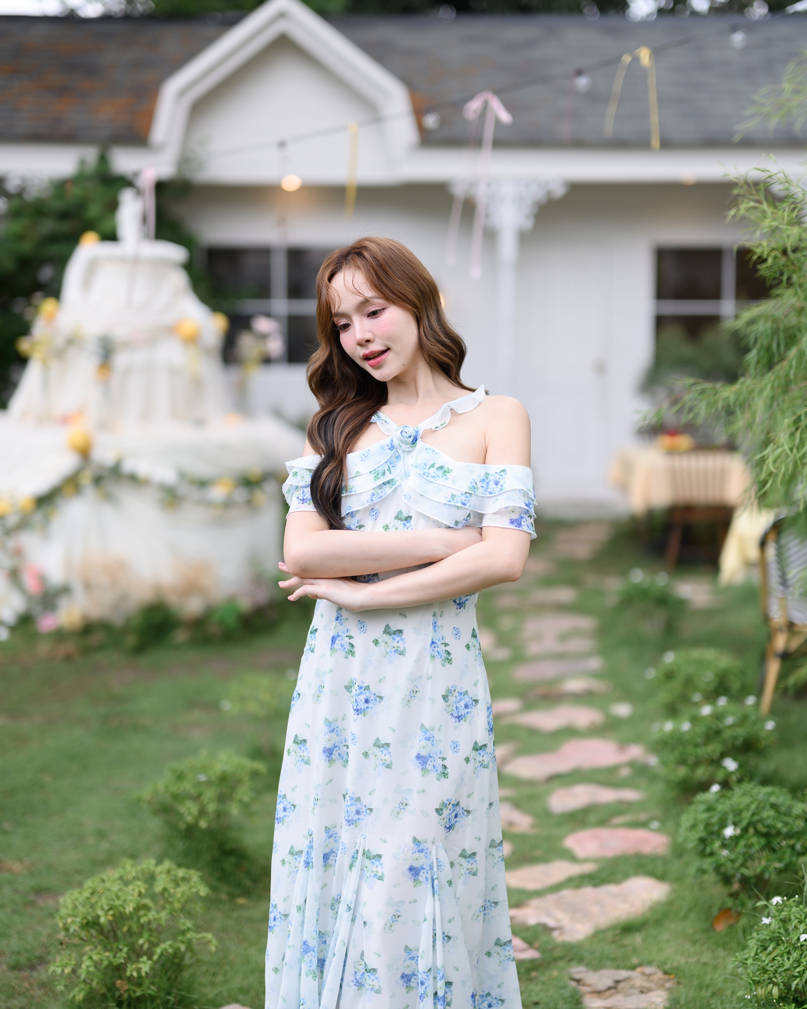Hydrangea Off-Shoulder Maxi Dress