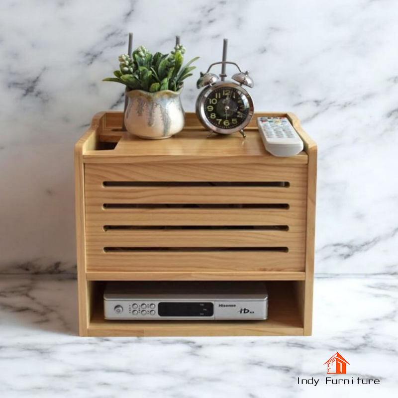 Indy Furniture WIFI-02 กล่องWIFI กล่องเก็บสายไฟ กล่องเก็บปลั๊กไฟ แท่นวางชาร์จมือถือ ไม้ยางพารา