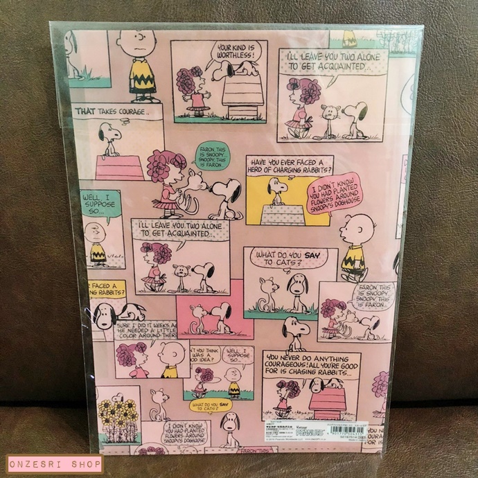 แฟ้ม A4 Snoopy Comics สีชมพูเขียว แยกใส่เอกสารได้ 5 ช่อง