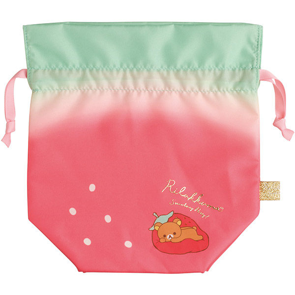 กระเป๋ารูดเชือก Rilakkuma Strawberry Party เป็นลูกสตรอเบอร์รี่น่ารัก ขนาด 21 x 23.5 x 10 ซม.