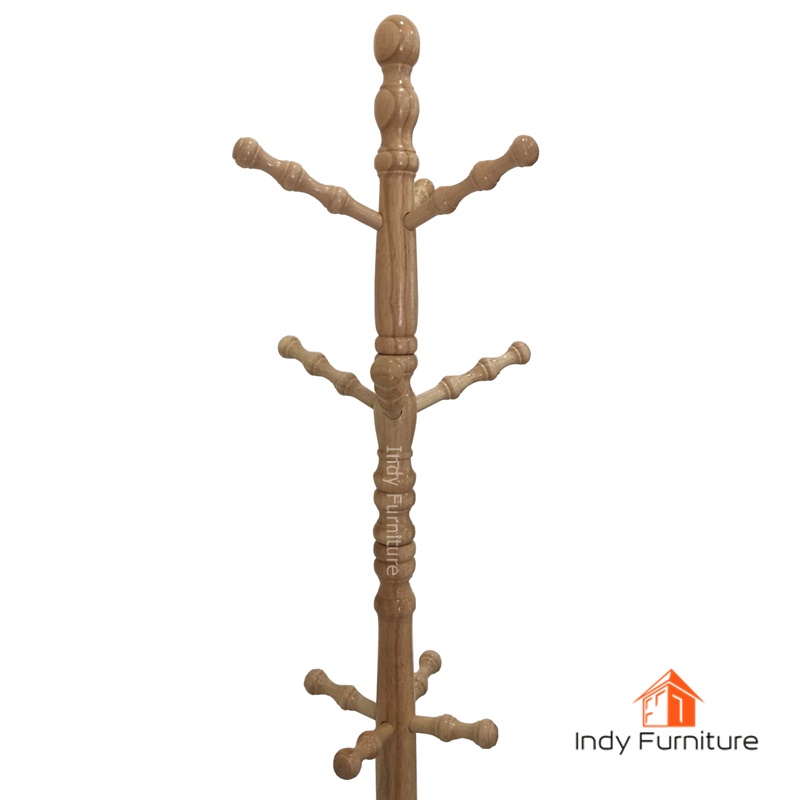 ราวไม้ยางพารา รุ่น lathe (รุ่นใหม่ เสากลมหนา 50 mm.) แขวนสูท แขวนหมวก และอเนกประสงค์ สีธรรมชาติ