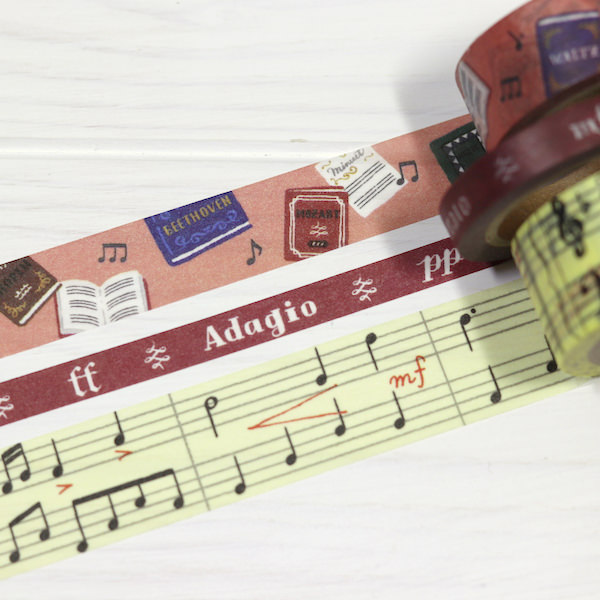 Set Masking Tape จากญี่ปุ่น ลายวิชาดนตรี (Music) มี 3 ขนาดในเซ็ต ยาวม้วนละ 7 ม. ขนาด 0.7 / 1.5 / 2 ซม.