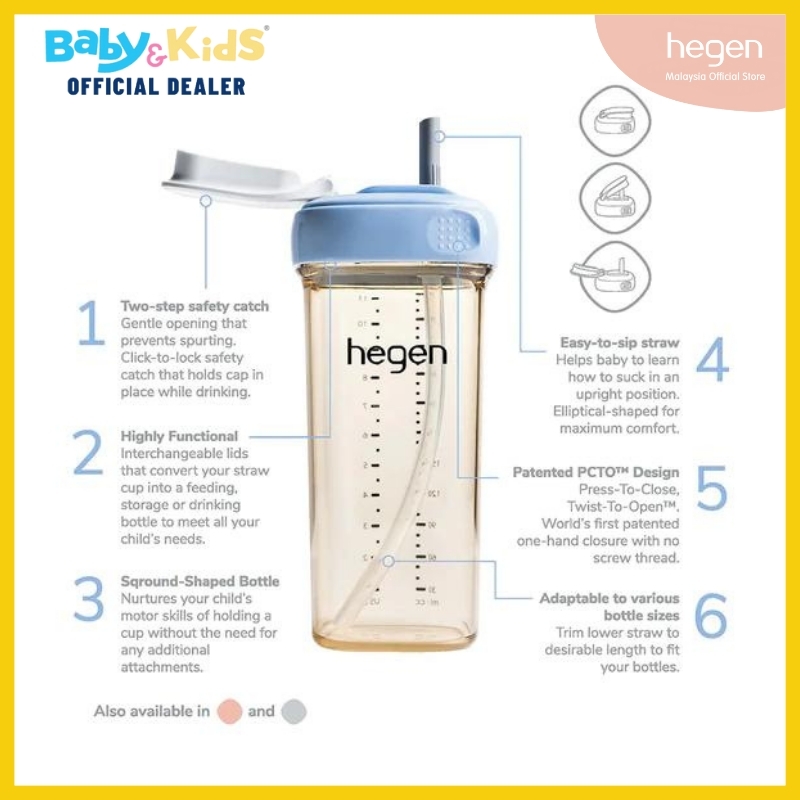 Hegen ขวดดื่มน้ำ ขวดน้ำ PCTO™ 330 ml./ 11oz. Drinking Bottle PPSU ฝาสีชมพู