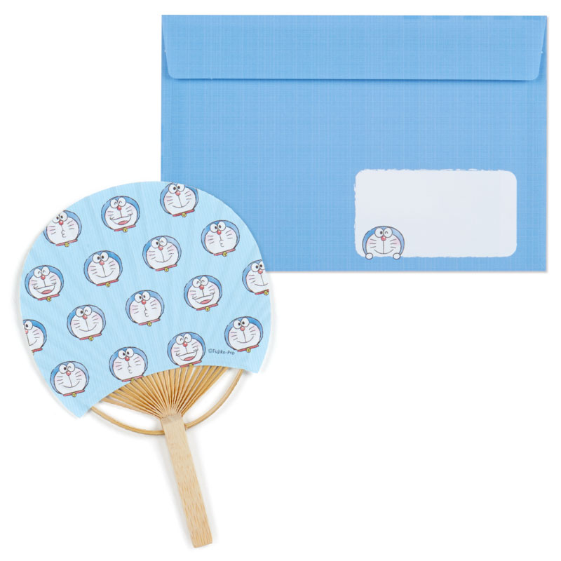 Fan Card from Sanrio Japan พัดกระดาษลาย Doraemon พร้อมซอง มีกระดาษโน้ต สามารถเขียนข้อความได้ ขนาด 17 x 11.5 ซม.