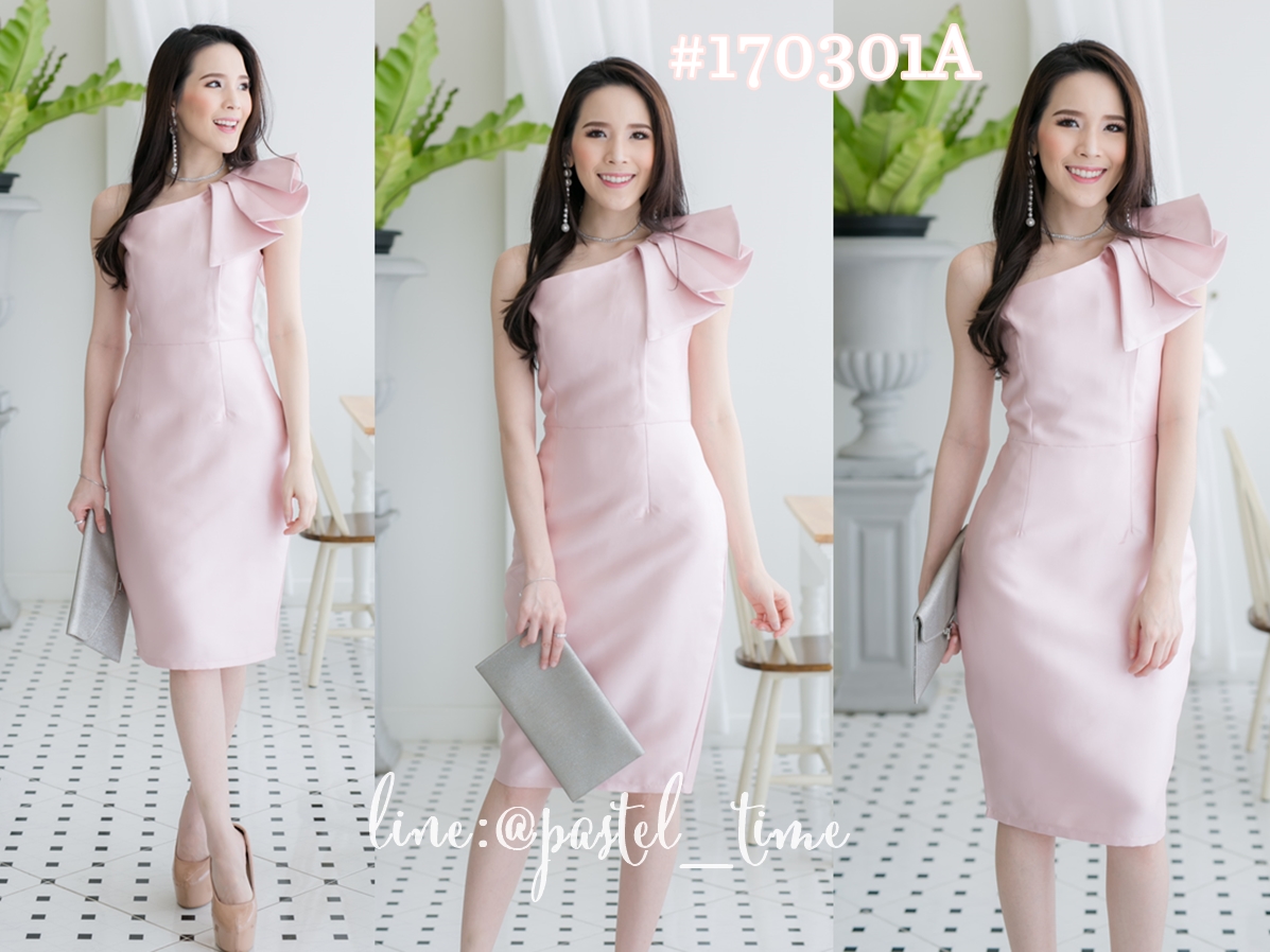 Glamour One Shoulder Dress : Pink สีชมพู